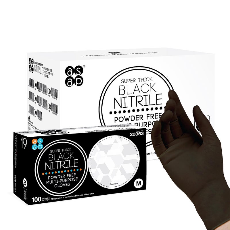 ASAP Thick Black Nitrile Gloves Disposable Latex Free - 6 Mil, Powder Free, Food Safe, Kitchen & Mechanic Gloves - Durable Rubber Cleaning Supplies (Medium, 100 Count) - Image 1